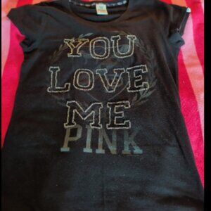 Vintage Y2K PINK VS "You Love Me" Black T-shirt L